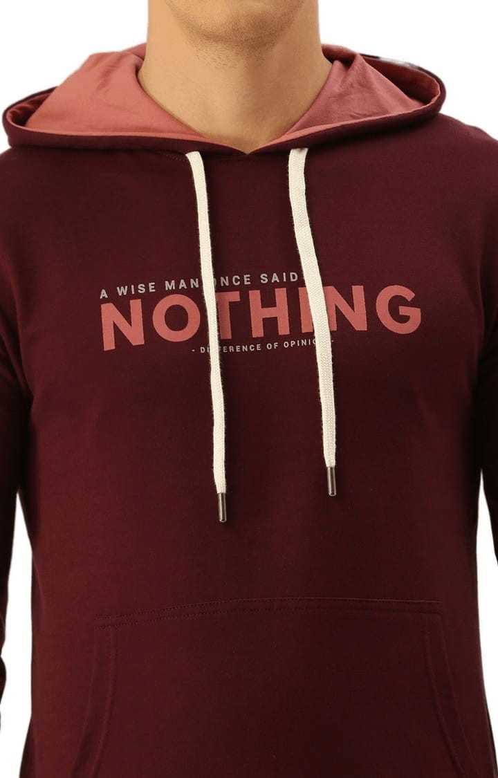 Difference of Opinion | Men's Maroon Cotton Typographic Printed Hoodie 4