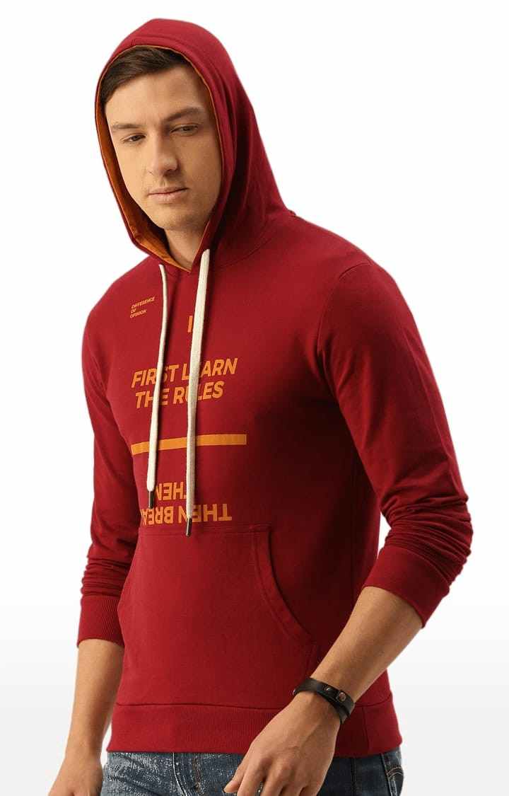 Difference of Opinion | Men's Red Cotton Typographic Printed Hoodie 0