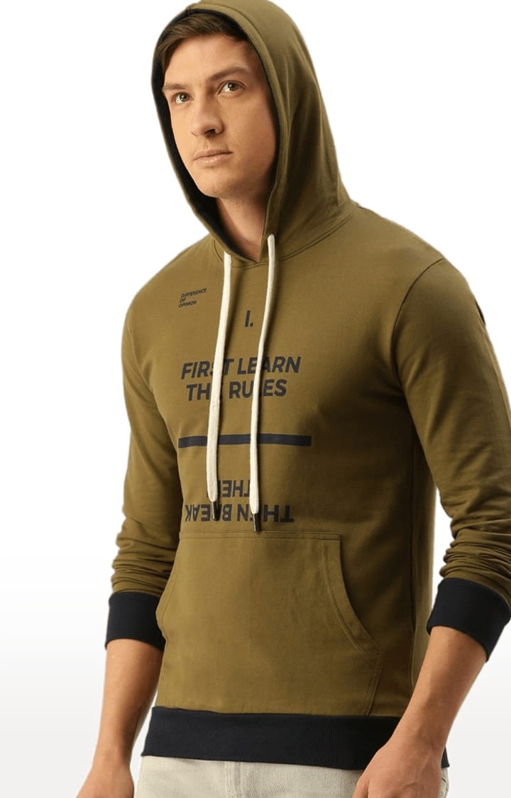 Difference of Opinion | Men's Green Cotton Typographic Printed Hoodie 2