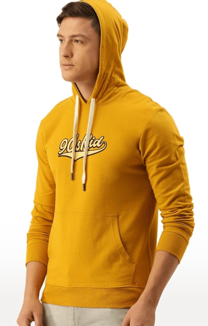 Difference of Opinion | Men's Yellow Cotton Typographic Printed Hoodie 2