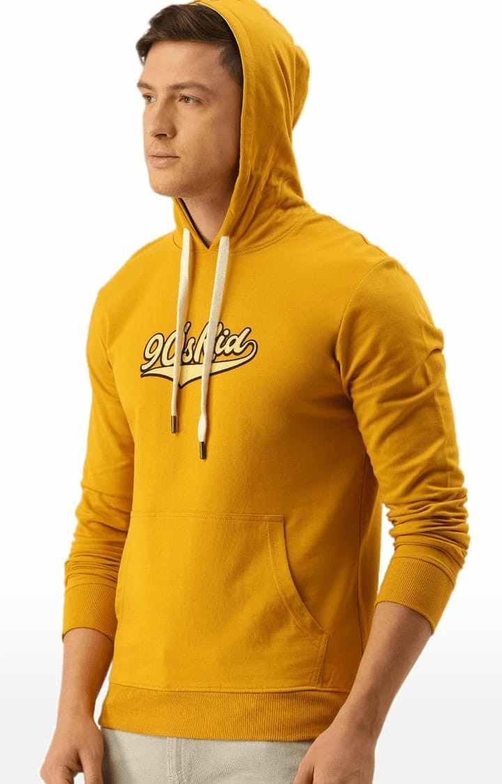 Difference of Opinion | Men's Yellow Cotton Typographic Printed Hoodie 2