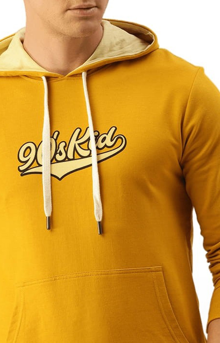 Difference of Opinion | Men's Yellow Cotton Typographic Printed Hoodie 4