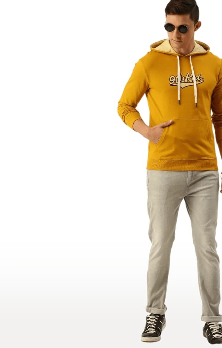 Difference of Opinion | Men's Yellow Cotton Typographic Printed Hoodie 1