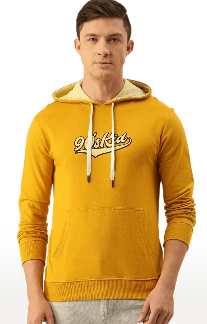 Difference of Opinion | Men's Yellow Cotton Typographic Printed Hoodie 0