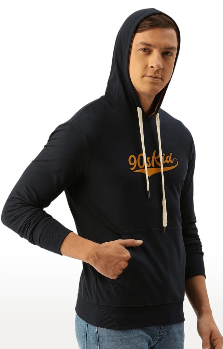 Difference of Opinion | Men's Navy Blue Cotton Typographic Printed Hoodie 3