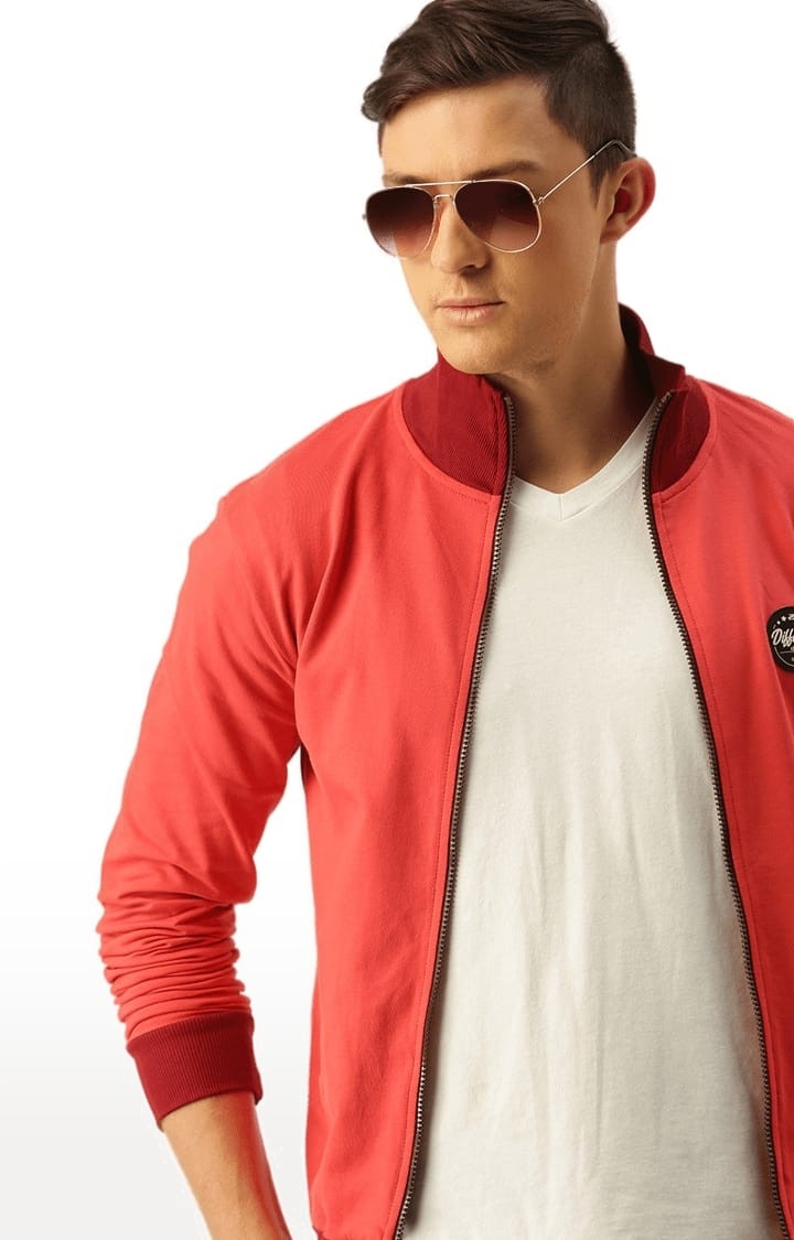 Difference of Opinion | Men's Red Cotton Solid Activewear Jacket 3