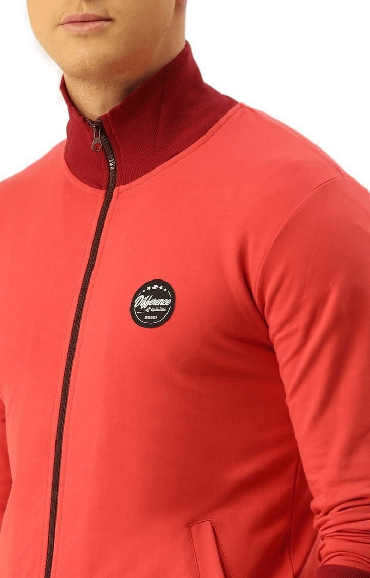 Difference of Opinion | Men's Red Cotton Solid Activewear Jacket 4