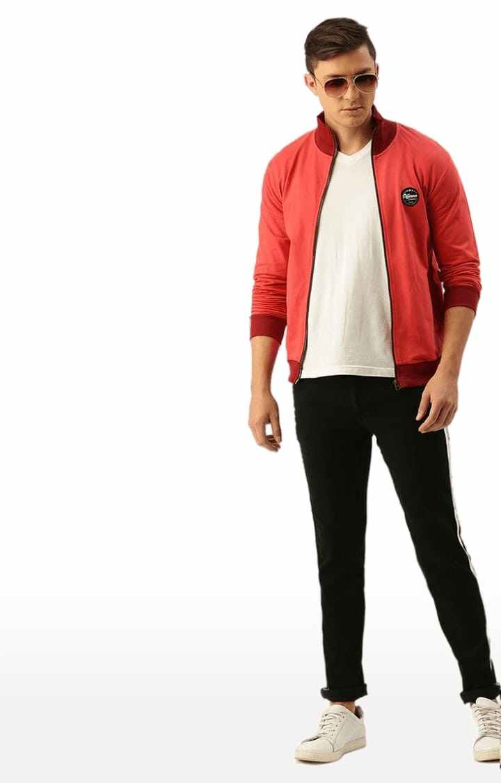 Difference of Opinion | Men's Red Cotton Solid Activewear Jacket 1