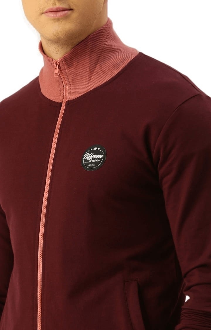 Difference of Opinion | Men's Wine Cotton Solid Activewear Jacket 4