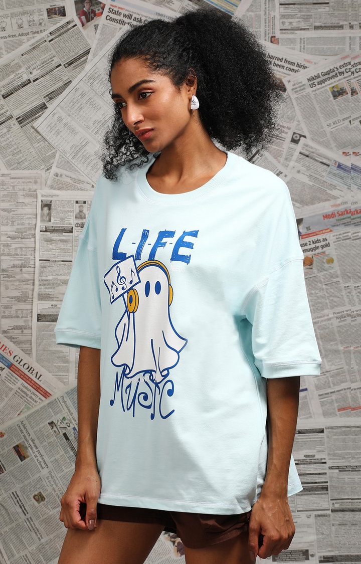 Unisex Pastel Blue Graphic Printed Oversized T-Shirt