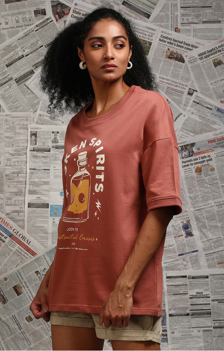Difference of Opinion | Unisex Brown Graphic Printed Oversized T-Shirt