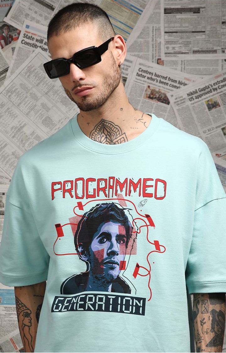 Difference of Opinion | Unisex Pastel Turquoise Graphic Printed Oversized T-Shirt