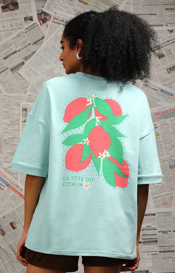 Unisex Pastel Turquoise Graphic Printed Oversized T-Shirt