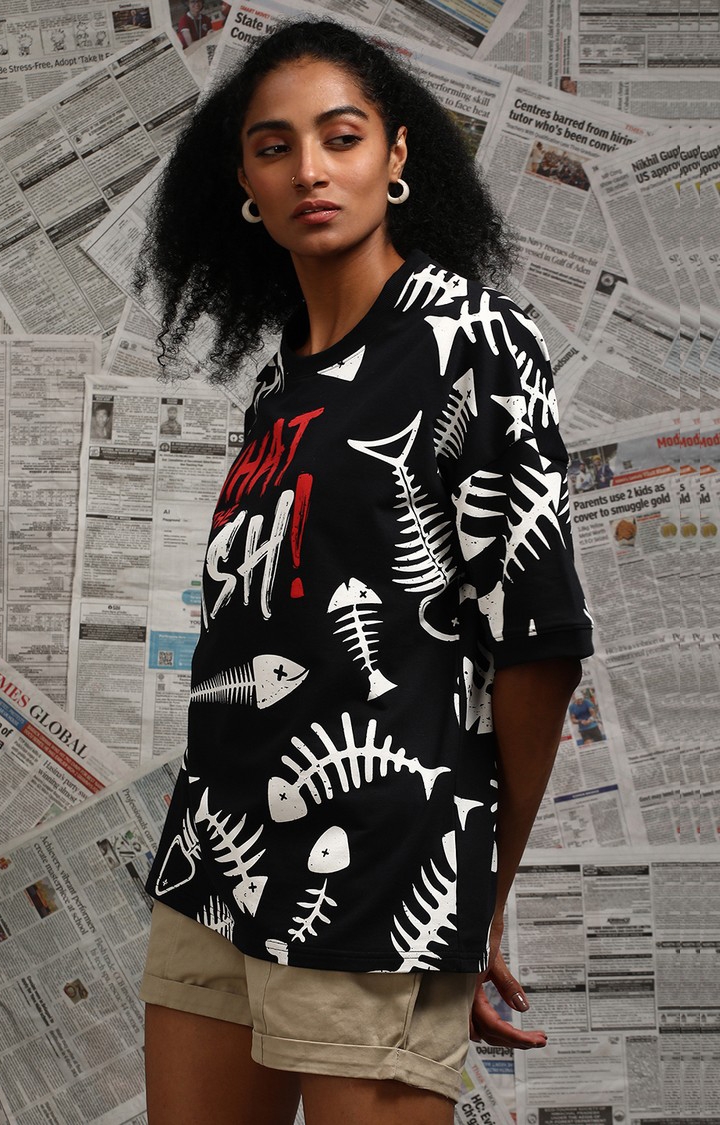 Difference of Opinion | Unisex Black Graphic Printed Oversized T-Shirt