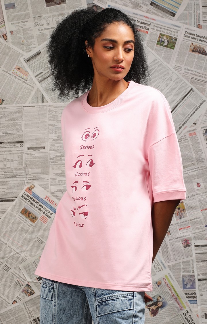 Difference of Opinion | Unisex Pink Graphic Printed Oversized T-Shirt