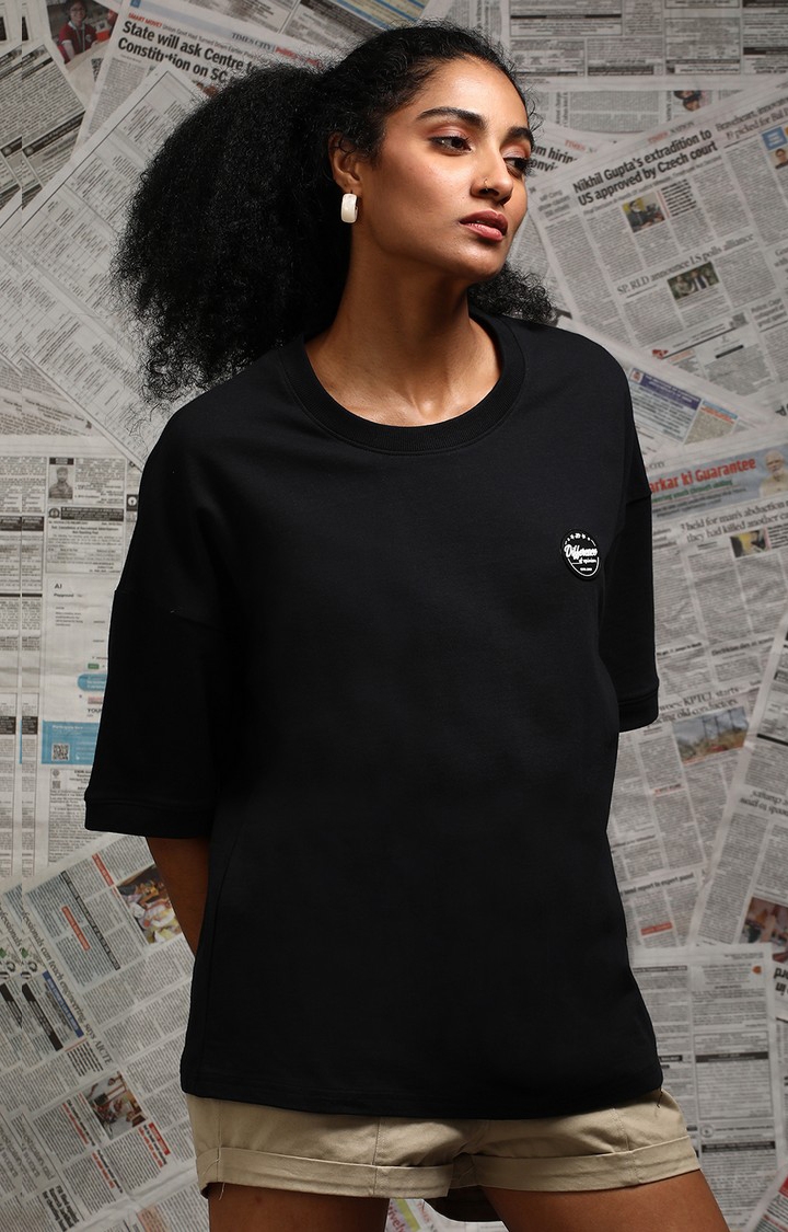 Unisex Black Typographic Oversized T-Shirt