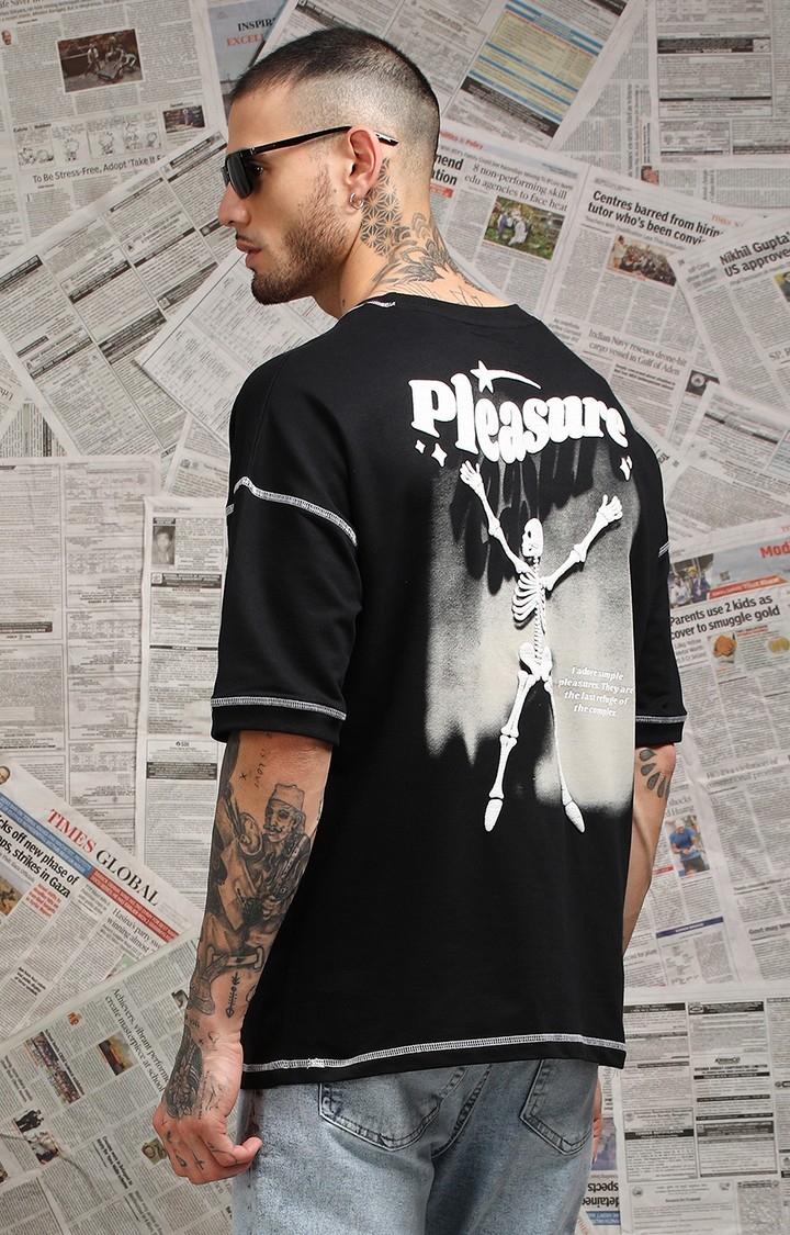 Unisex Black Graphic Printed Oversized T-Shirt