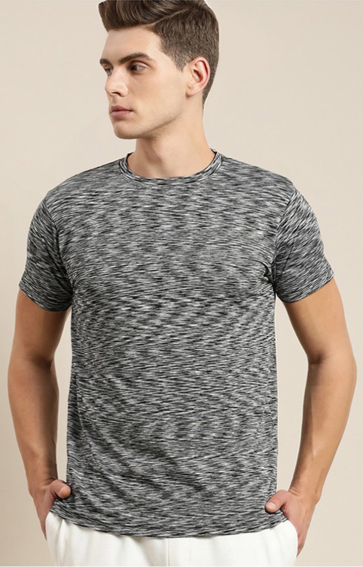 Difference of Opinion | Men's Grey Polyester Textured Regular T-Shirt