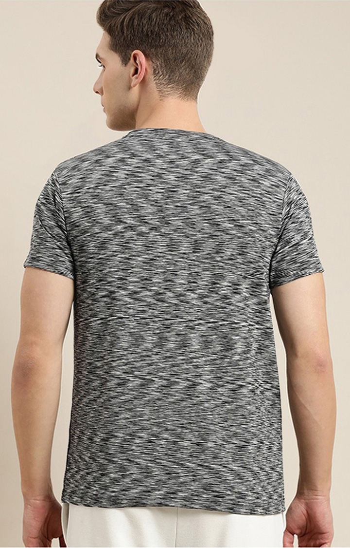 Men's Grey Polyester Textured Regular T-Shirt