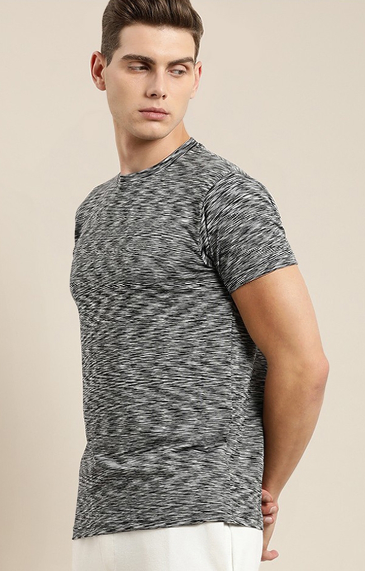 Difference of Opinion | Men's Grey Polyester Textured Regular T-Shirt 1