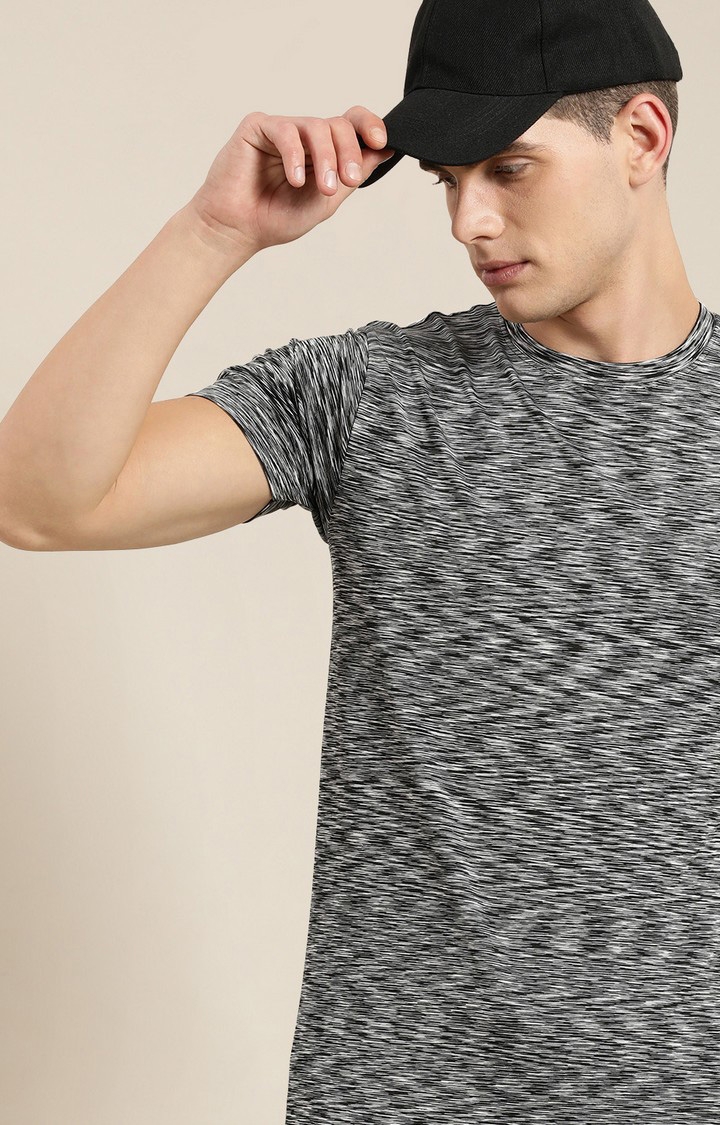 Men's Grey Polyester Textured Regular T-Shirt