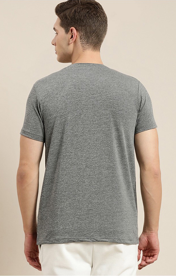 Men's Grey Polyester Solid Regular T-Shirt