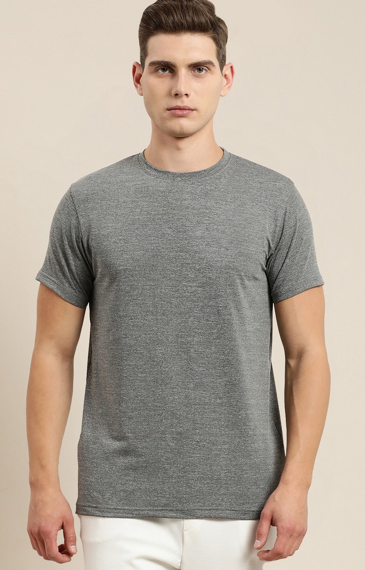 Difference of Opinion | Men's Grey Polyester Solid Regular T-Shirt