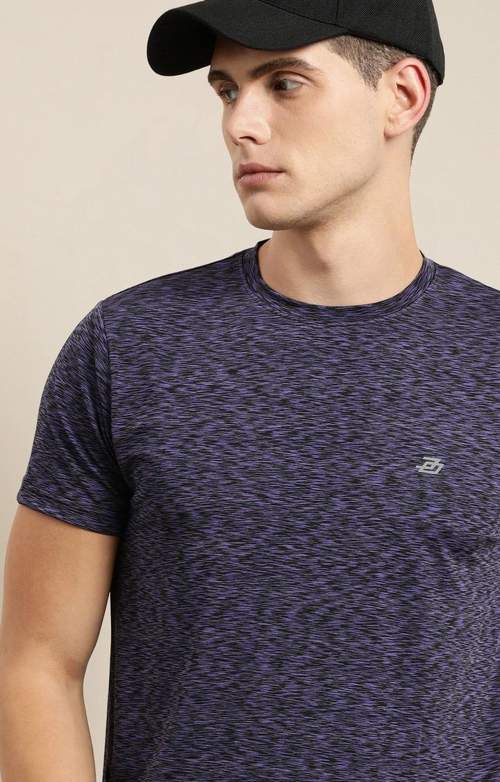 Men's Purple Polyester Textured Regular T-Shirt