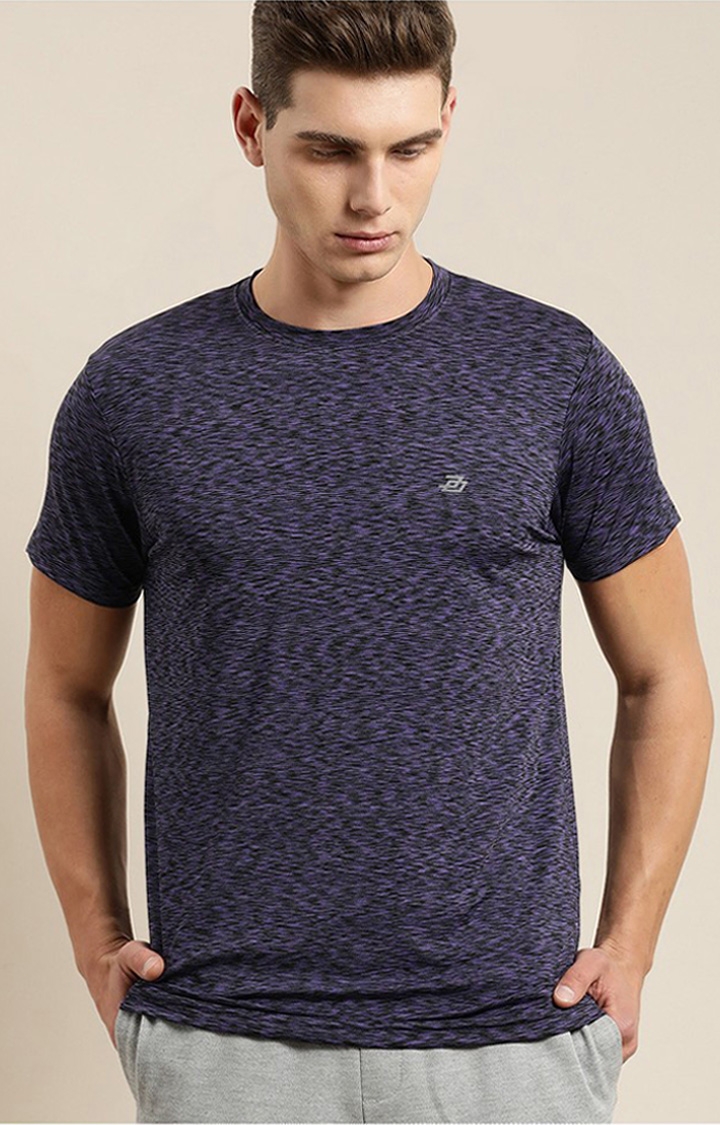 Men's Purple Polyester Textured Regular T-Shirt