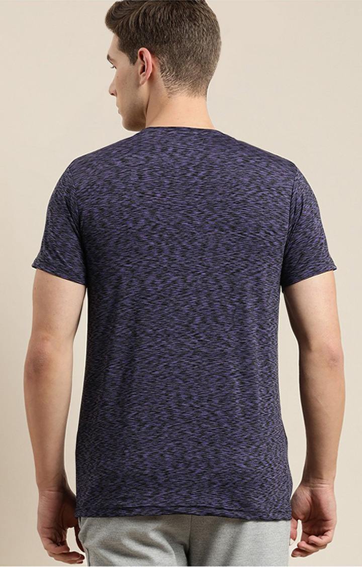 Men's Purple Polyester Textured Regular T-Shirt