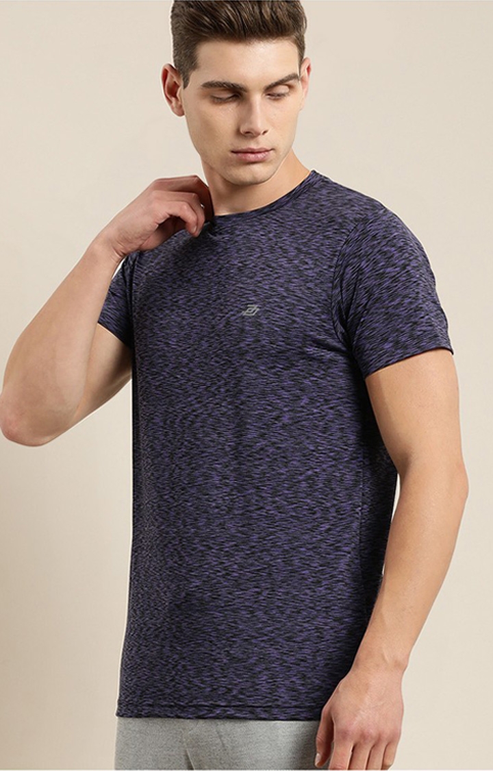Men's Purple Polyester Textured Regular T-Shirt