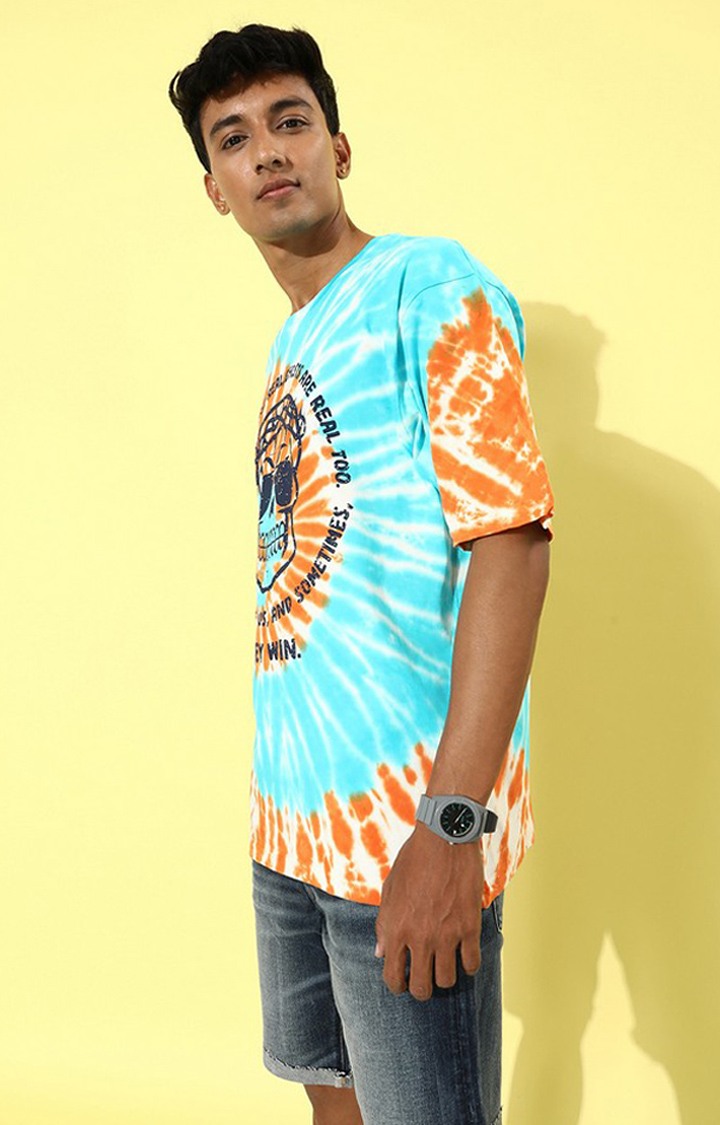 Men's Multicolor Cotton Tie Dye Printed Oversized T-Shirt