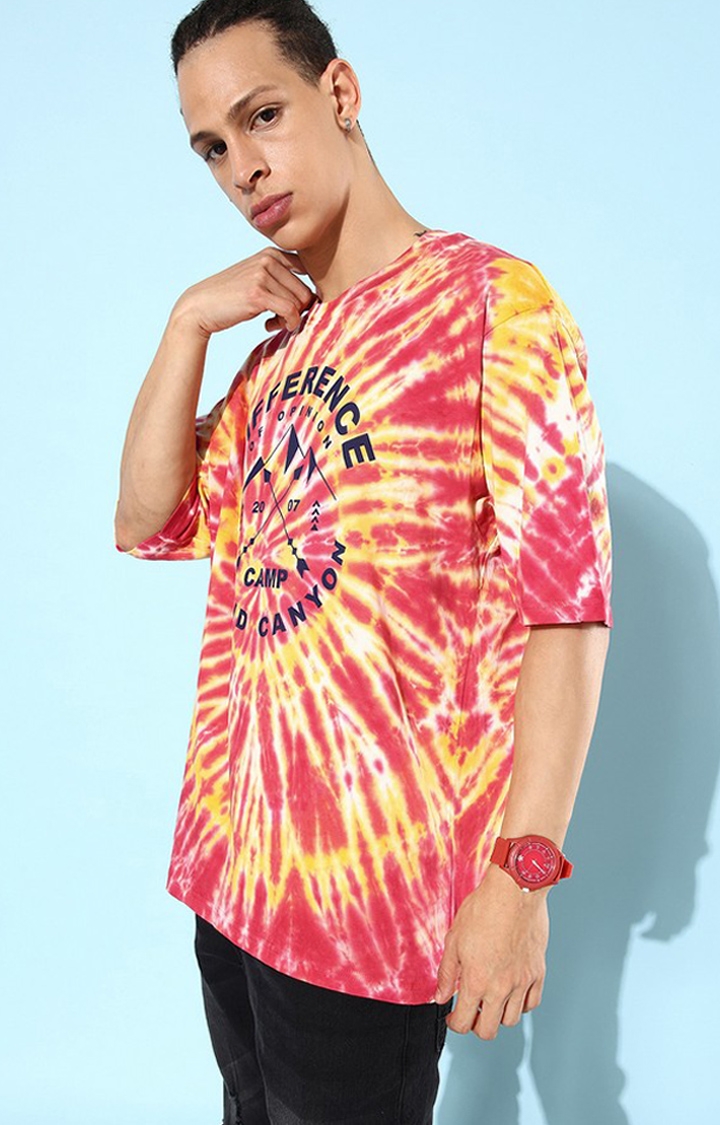 Difference of Opinion | Men's Multicolor Cotton Tie Dye Printed Oversized T-Shirt 0