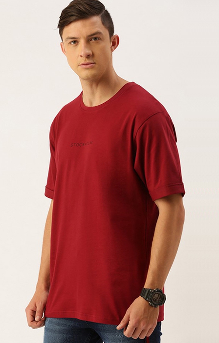 Difference of Opinion | Men's Maroon Cotton Solid Oversized T-Shirt 2