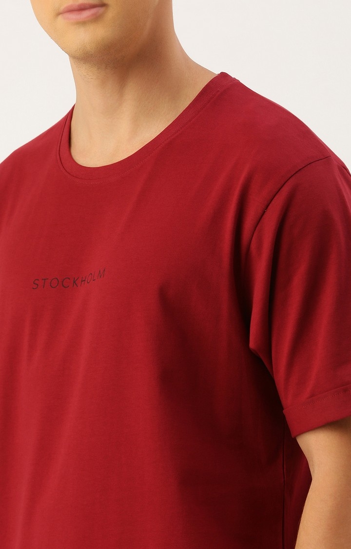 Difference of Opinion | Men's Maroon Cotton Solid Oversized T-Shirt 4