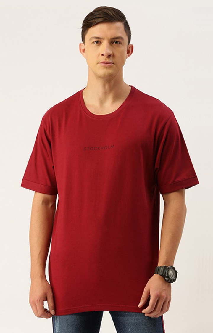 Difference of Opinion | Men's Maroon Cotton Solid Oversized T-Shirt 0