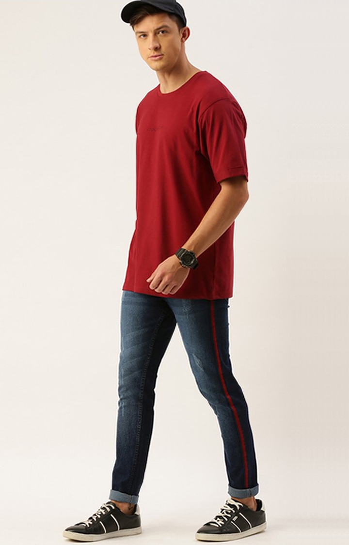 Difference of Opinion | Men's Maroon Cotton Solid Oversized T-Shirt 1