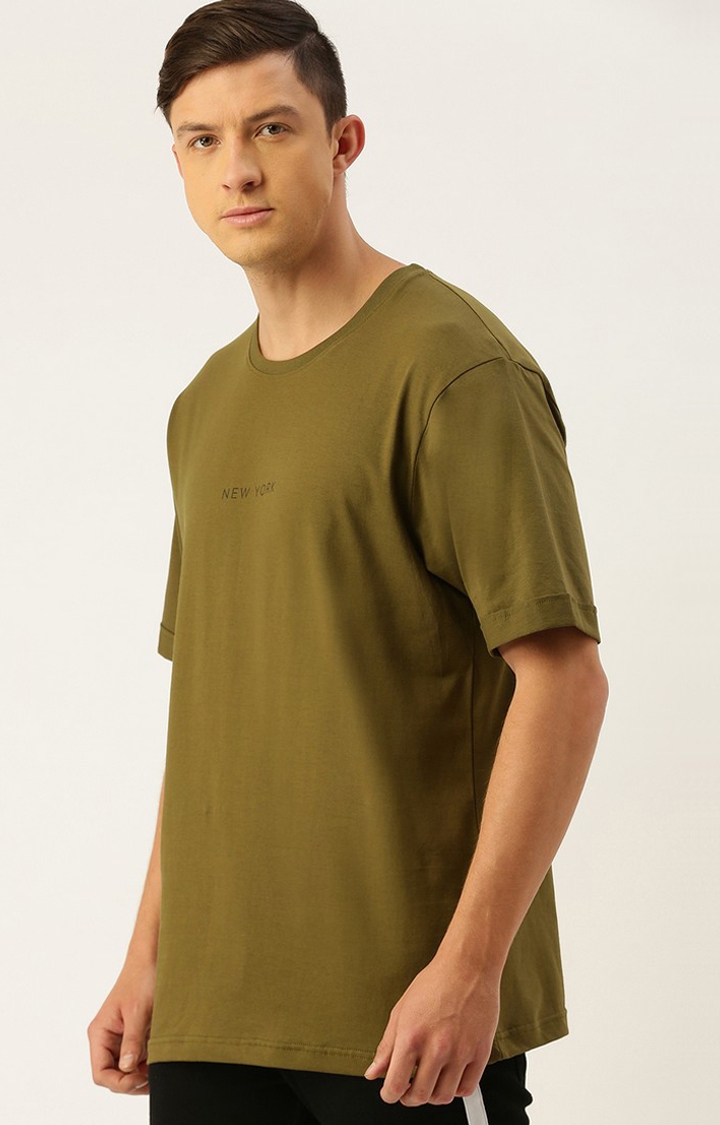 Difference of Opinion | Men's Olive Cotton Solid Oversized T-Shirt 2