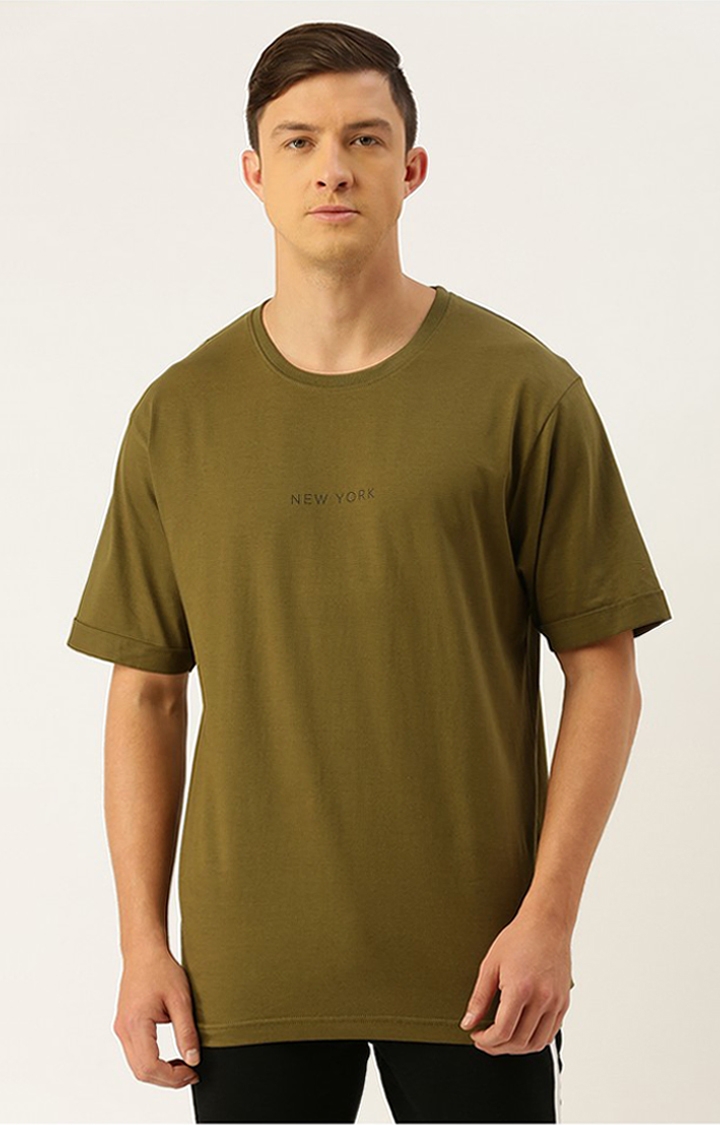 Difference of Opinion | Men's Olive Cotton Solid Oversized T-Shirt 0
