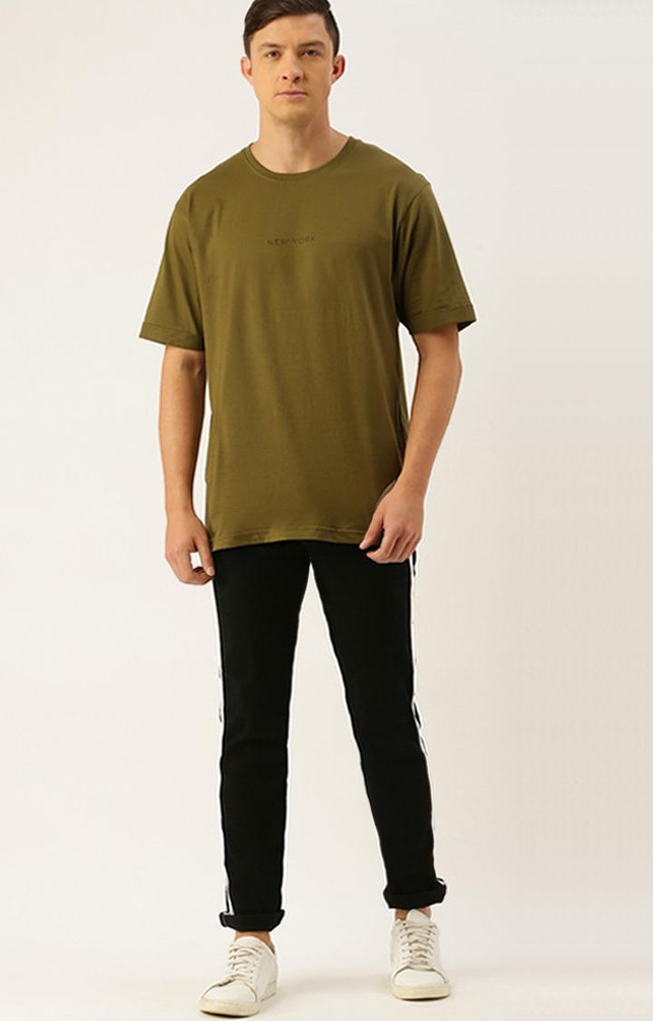 Difference of Opinion | Men's Olive Cotton Solid Oversized T-Shirt 1
