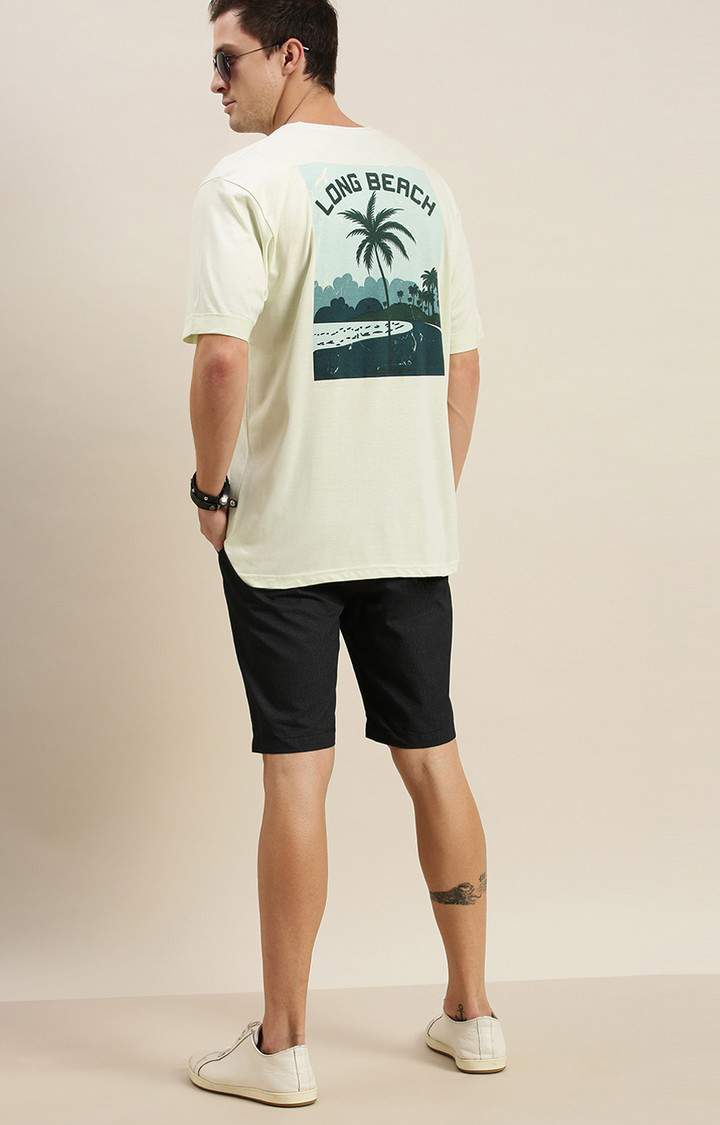 Men's Green Cotton Graphic Printed Oversized T-Shirt