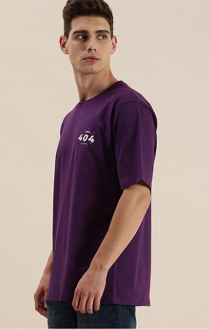 Men's Purple Cotton Graphic Printed Oversized T-Shirt