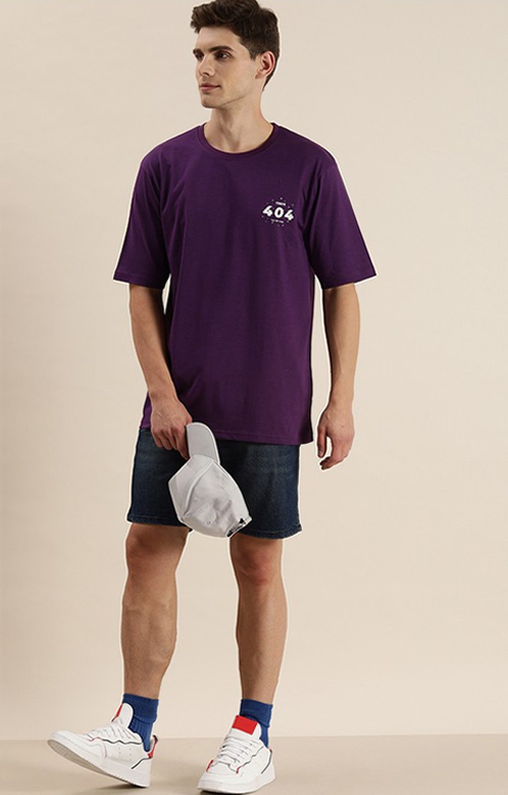 Men's Purple Cotton Graphic Printed Oversized T-Shirt