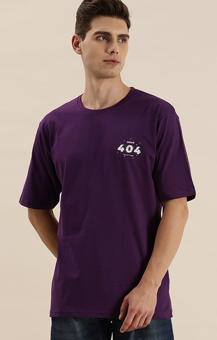 Men's Purple Cotton Graphic Printed Oversized T-Shirt