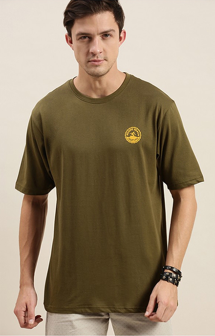 Difference of Opinion | Men's Olive Cotton Graphic Printed Oversized T-Shirt 2