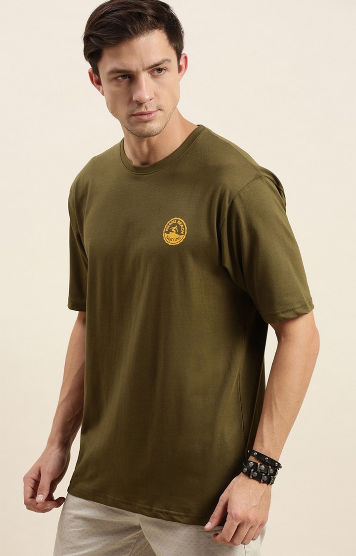 Difference of Opinion | Men's Olive Cotton Graphic Printed Oversized T-Shirt 3