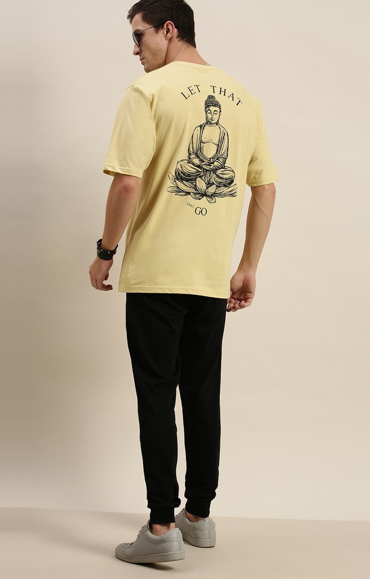 Difference of Opinion | Men's Yellow Cotton Graphic Printed Oversized T-Shirt 1