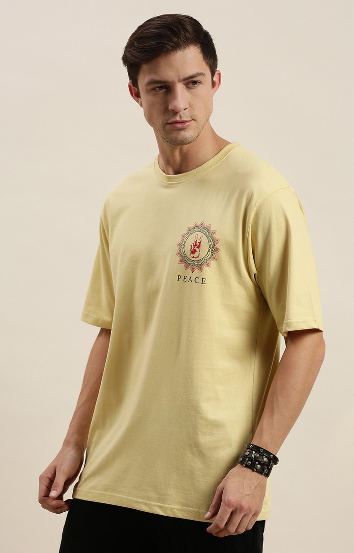 Difference of Opinion | Men's Yellow Cotton Graphic Printed Oversized T-Shirt 3
