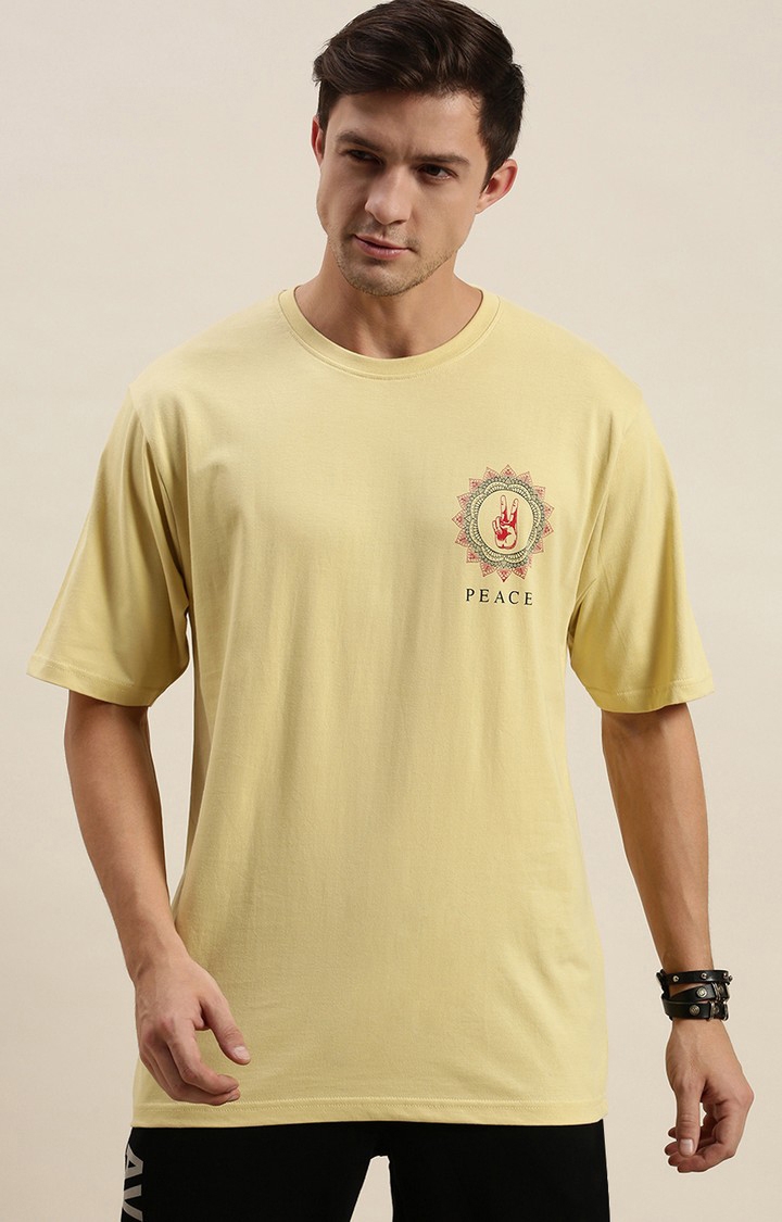 Difference of Opinion | Men's Yellow Cotton Graphic Printed Oversized T-Shirt 2