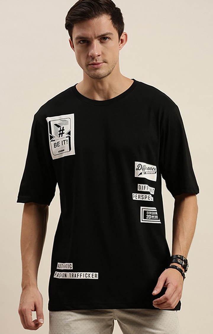 Difference of Opinion | Men's Black Cotton Printed Oversized T-Shirt 0